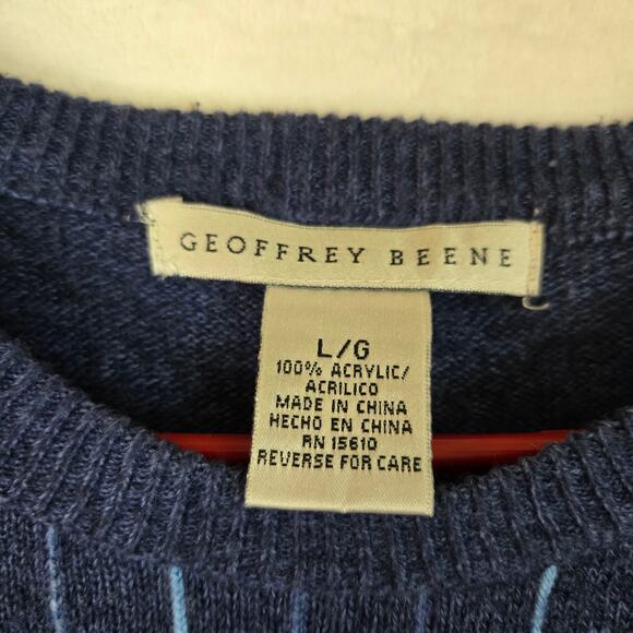 Geoffrey Beene Pullover Sweater Mens Large Thin Soft Casual Striped Sweater 0678 - Picture 3 of 6